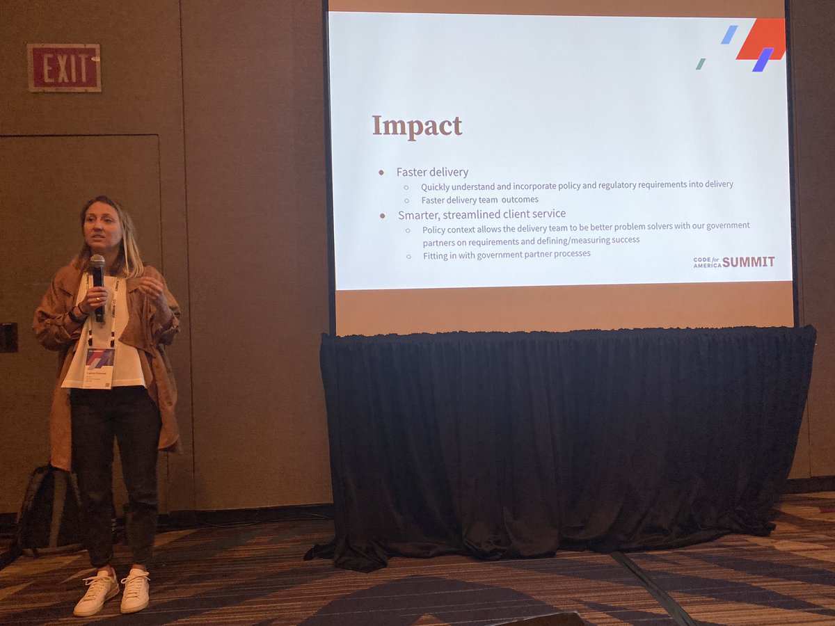 Embedding policy in <a href="/NavaPBC/">Nava Public Benefit Corporation</a> teams enabled faster product delivery and more effective problem-solving with government partners, says <a href="/ICULP/">Lauren Peterson</a> #CfASummit