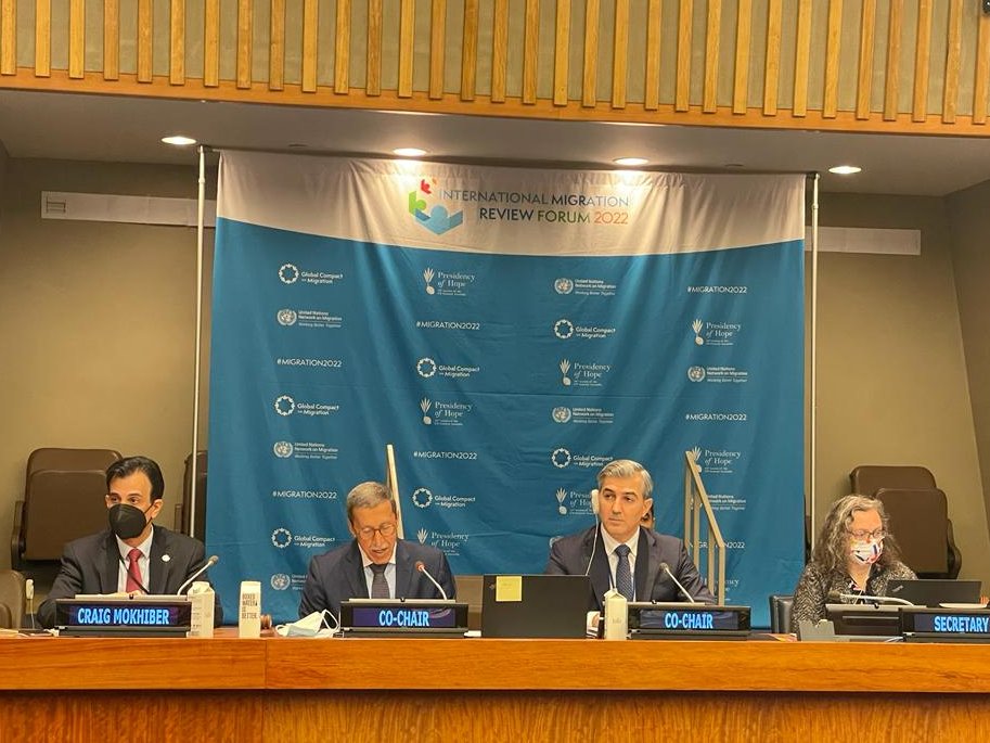 Happening now: HE Mr. Vusal Huseynov, Head of the State Migration Service of the Republic of Azerbaijan <a href="/migrationAZE/">Dövlət Miqrasiya Xidməti   State Migration Service</a> and HE Mr. Omar Hilale, PR of the Kingdom of <a href="/Morocco_UN/">Morocco Mission to the UN-NY</a> co-hosting round table of the International Migration Review Forum at the UNHQ
#IMRF #Migration2022