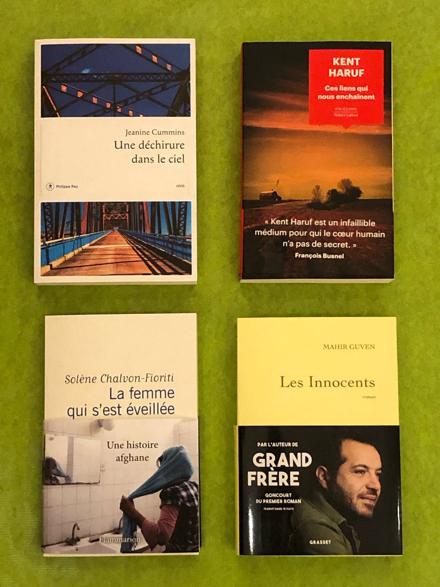 Nos coups de❤️de ces dernières semaines : 
Ces lien qui nous enchaînent, Kent Haruf, <a href="/robert_laffont/">Robert Laffont</a> 
Une déchirure dans le ciel, <a href="/jeaninecummins/">Jeanine Cummins</a>, <a href="/EdPhilippeRey/">EditionsPhilippeRey</a> 
Les innocents, <a href="/Hirma_vengu/">Mahir Guven</a>, <a href="/EditionsGrasset/">Grasset et Fasquelle</a>  
La femme qui s’est éveillée, <a href="/SolchalvonF/">SoleneChalvon.Fioriti</a>, <a href="/Ed_Flammarion/">Editions Flammarion</a>