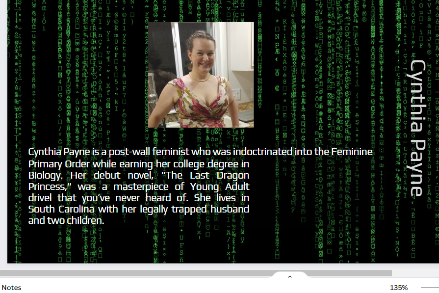 CynthiaCPayne's tweet photo. Working on the book's back cover. #amwriting #selfpublishing #redpill #redpillideology #indieauthor #authorblurb https://t.co/I89KHAeIs9