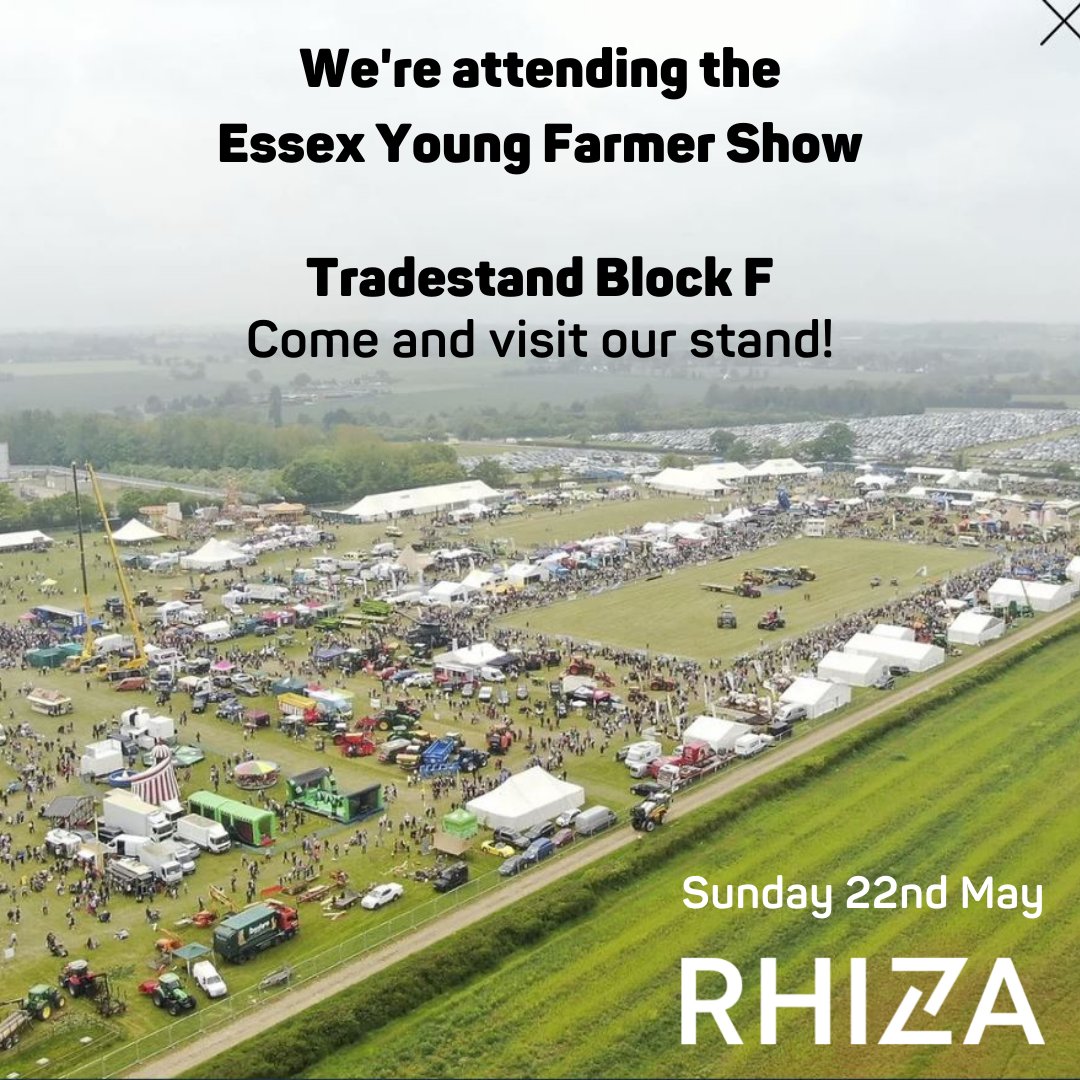This weekend you can find us at The Essex Young Farmers Show!

📍 Tradestand Block F, close to the Main Ring
📡 Information about our products and services
🤩 A very exciting competition opportunity

Come and see us on Sunday 22nd May!

#RHIZA  <a href="/EssexYFC/">Essex Young Farmers</a> <a href="/EssexYFCShow/">Essex YFC Show</a>