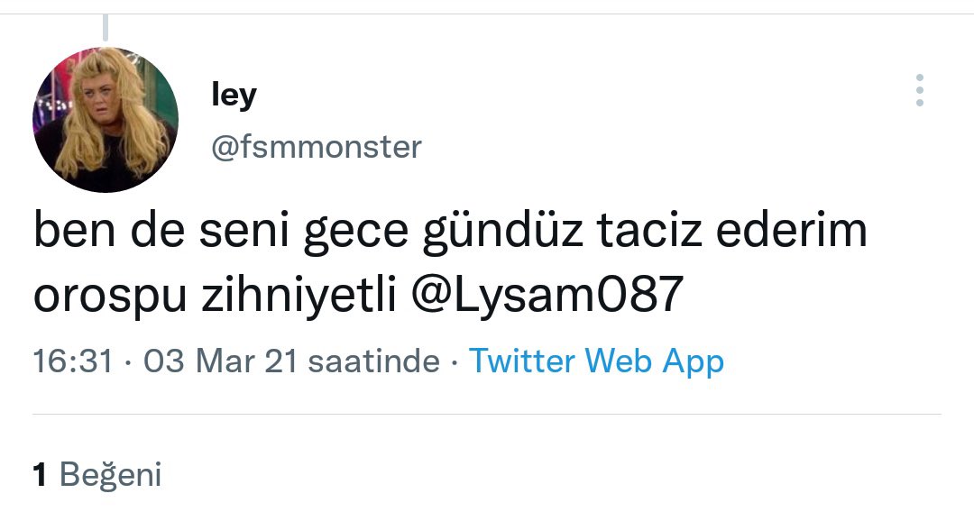 @fsmmonster @fsmmonster tacizi meşrulaştırıyor resmen sonrada sırf yanıklığından ademin sözlerini çarpıtarak algı yapıyor