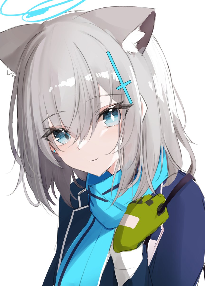 shiroko (blue archive) 1girl animal ears solo mismatched pupils scarf halo gloves  illustration images