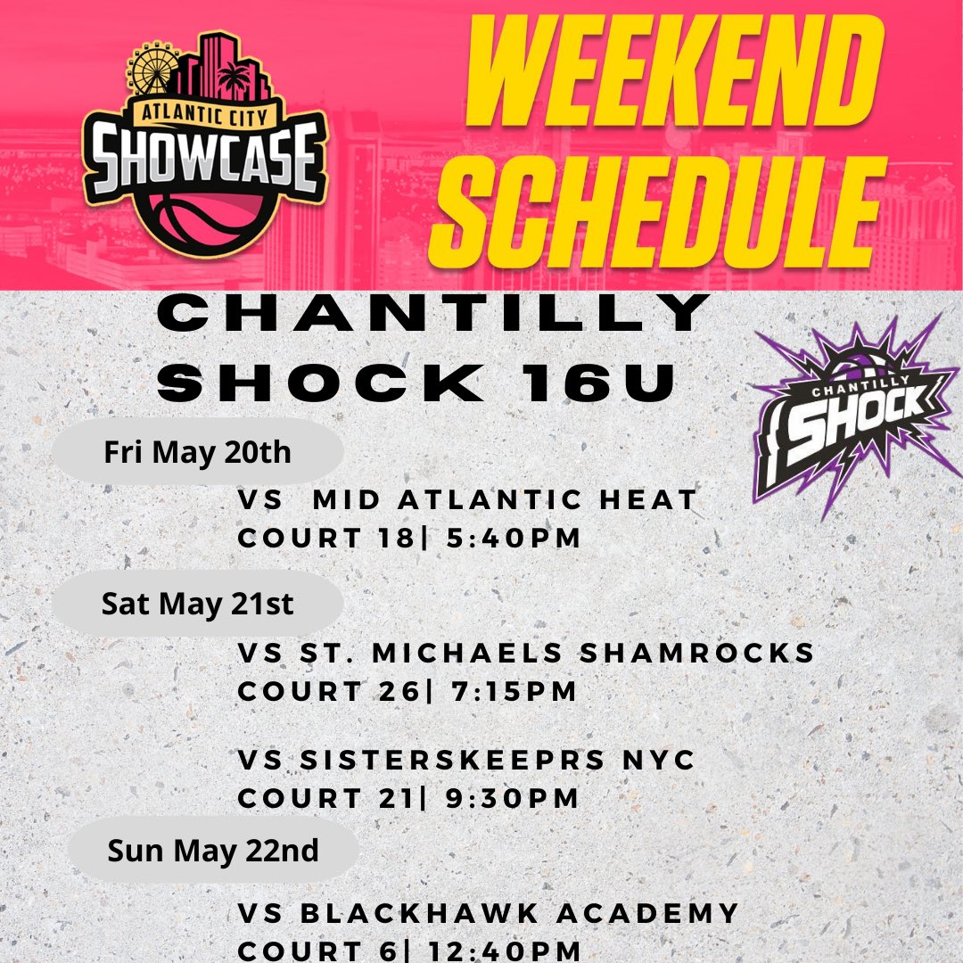 🚨Come watch us LIVE this coming weekend for the <a href="/SelectEventsBB/">Select Events Basketball</a> Atlantic City Showcase event! 🚨

#Shockbball #wbb #basketball #atlanticcityshowcase