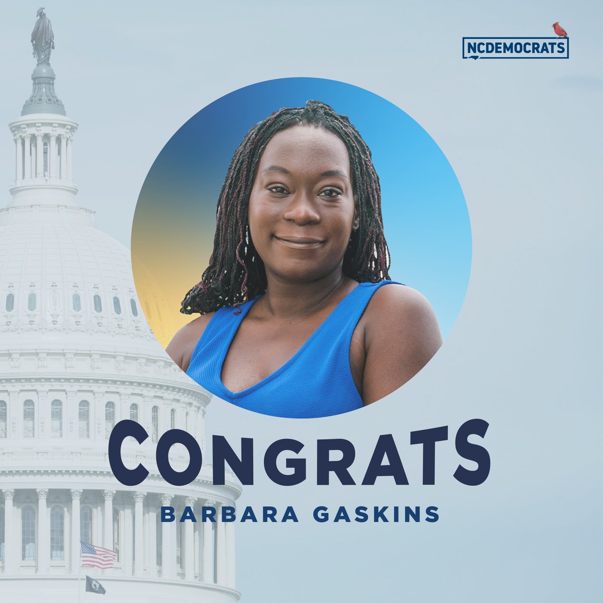 NCDemParty's tweet photo. Congratulations to NC03's Democratic Nominee, @Barbara4NC! Barbara Gaskins is running to defend the American Dream for every North Carolinian – from investing in our children’s future, rebuilding the middle class, and expanding access to affordable health care. https://t.co/1KwvX1Srmx