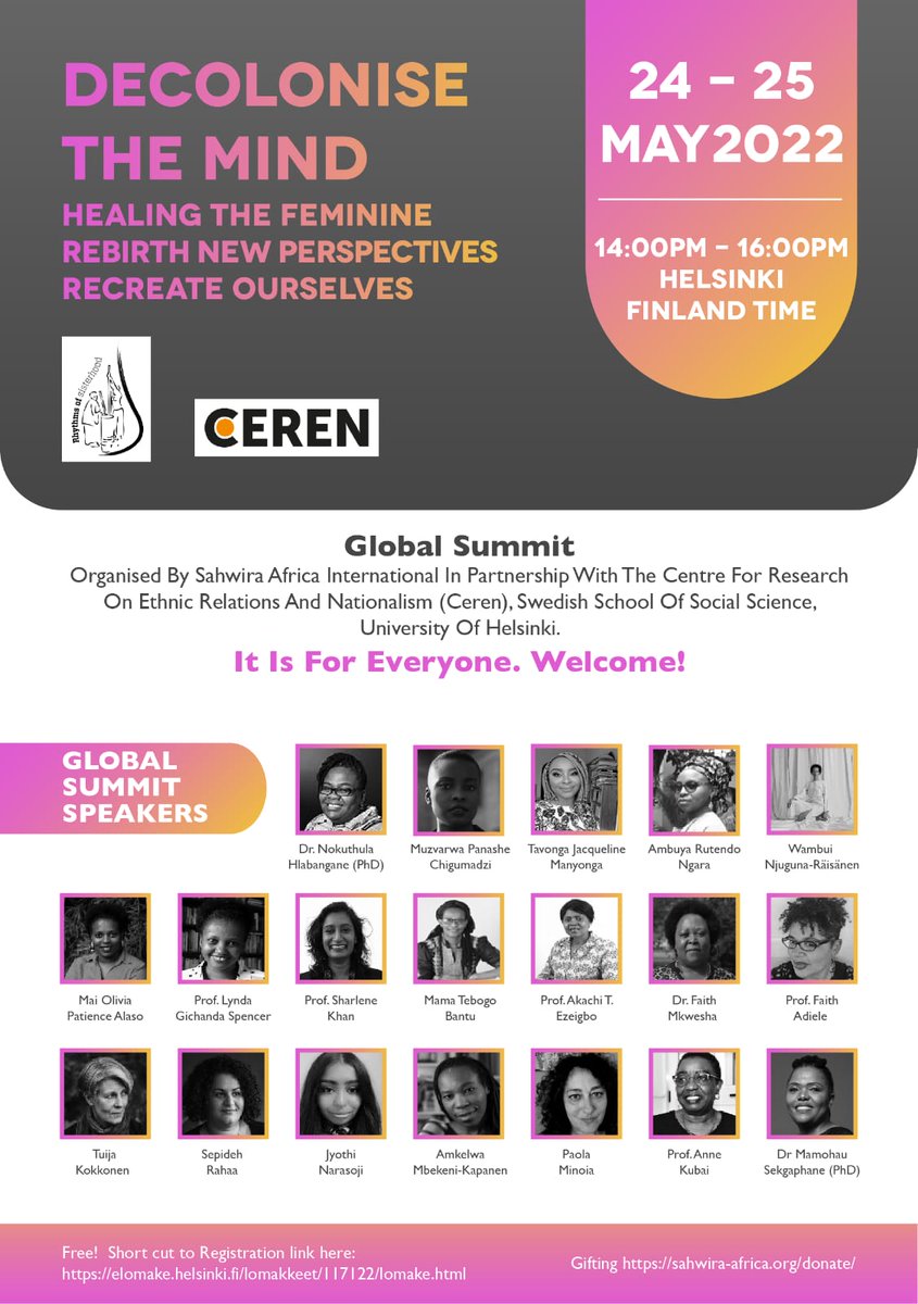#share All our speakers on the poster! See you all at the Global Summit.<a href="/CEREN_Helsinki/">CEREN Helsinki</a>
<a href="/AfriStadi/">AfriStadi</a> <a href="/SocSciHelsinki/">Faculty of Social Sciences, HelsinkiUni</a> <a href="/helsinkiuni/">University of Helsinki</a> <a href="/SahwiraAfrica/">SahWira Africa International</a> <a href="/BurningQOulu/">Burning Questions 2021</a> Register here to receive the webinar link: elomake.helsinki.fi/lomakkeet/1171…. 
Follow our SAIPOD here: linktr.ee/sahwiraafricai….