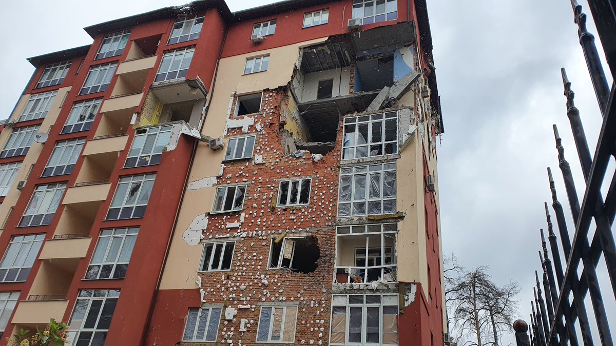 Wanton destruction by bandits of the invading Russian army in Irpin, north west of Kiev in February and March 2022. Photographed today after what appears to have been a major clean up operation.