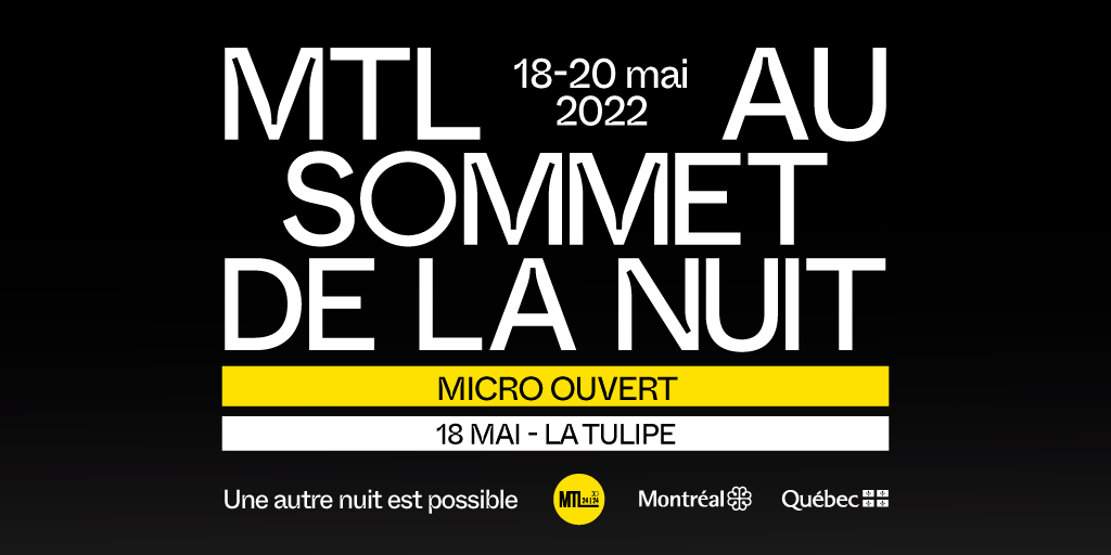 MTL_2424's tweet photo. #MicroOuvert #LaTulipe
🎉 C'est parti (et c'est gratuit) !
🎤 On vous donne rdv ce soir à 18h à La Tulipe pour l'ouverture de Montréal au Sommet de la nuit 2022 avec notre Micro ouvert !
👉 inscription requise https://t.co/dT5IJ5T6K5
🎶 DJ Mathieu Beauséjour aux platines ! https://t.co/HyNw8SBAtT