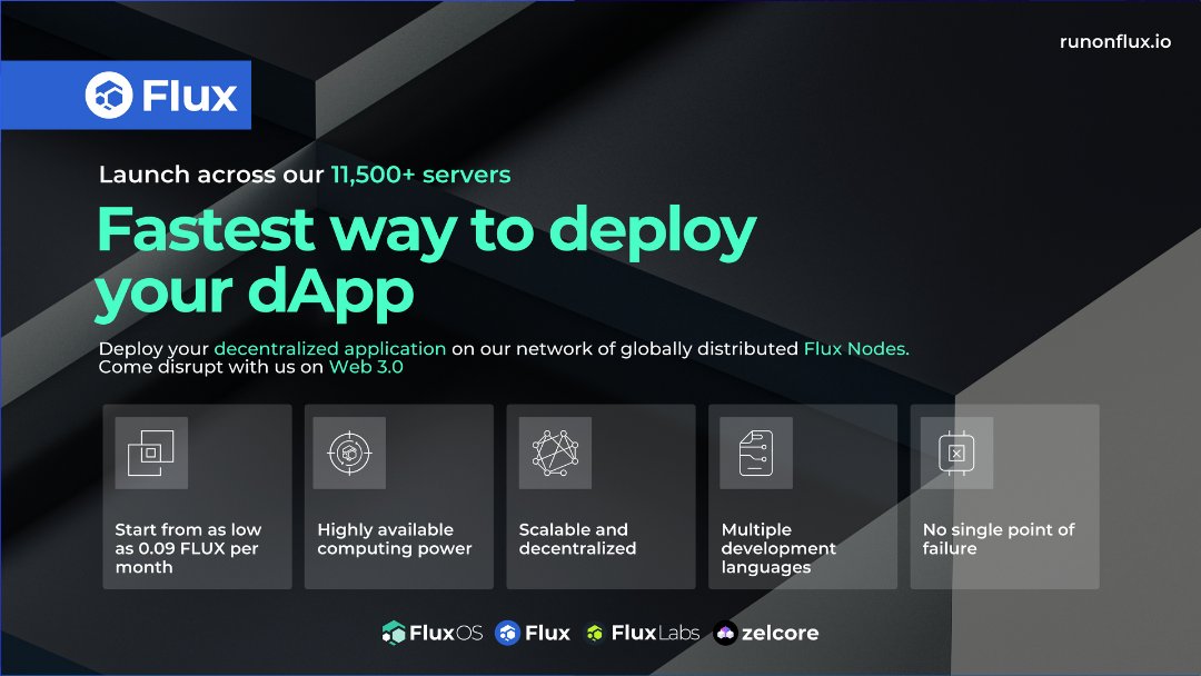RunOnFlux's tweet photo. Simply dockerize your #applications and deploy them on our scalable decentralized #Web3 infrastructure. #Flux 

https://t.co/iCGDqfKhKe https://t.co/co9zaph0yd