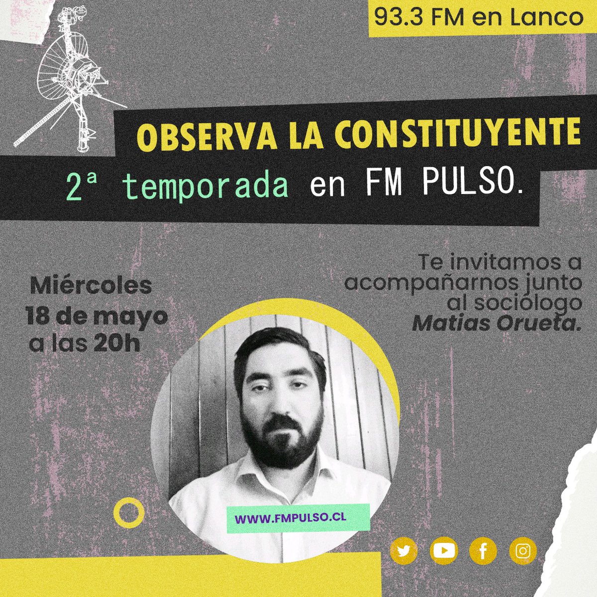 Hoy tenemos programa a las 20hrs! Por fmpulso.cl y rrss. Todo sobre el nuevo borrador constitucional, lo que viene en el proceso y el análisis del tercer sondeo de opinión regional a cargo de @OruetaMatias de <a href="/ObservaLosRios/">Observatorio Constituyente de Los Ríos</a>! Nos vemos #Valdiviacl #ObservaLosRíos 😌