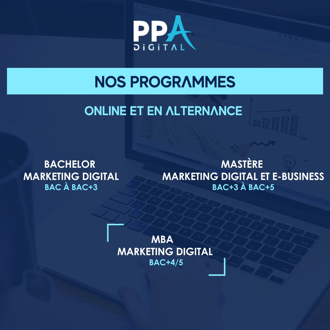 PPADigitalFr's tweet photo. PPA DIGITAL est la Grande École du Marketing Digital Online et en Alternance de Bac à Bac +5. 💻
L’ensemble des titres préparés par les étudiants sont reconnus par l’Etat. 🙌
#PPADIGITAL #bedigital #alternance #ecole #digital #etudiant https://t.co/StwGAXN3NS
