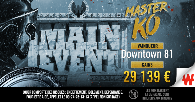 Winamax's tweet photo. ⚔️ Downtown 81 a dominé la finale du #MainEventMasterKO de bout en bout, la preuve en replay. Things will be great when you're downtoooooown. 🎶
