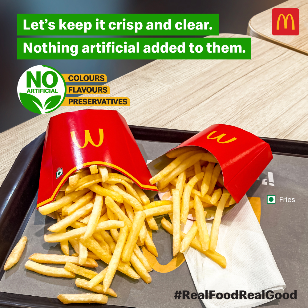 mcdonaldsindia's tweet photo. Everyone loves the Fries at McDonald’s. Why? It’s tasty, of course. And it comes with zero artificial preservatives, colours & flavours. Makes sense, doesn’t it? #RealFoodRealGood
#mcdonaldsindia #mcdonalds https://t.co/cKGgpibQWW