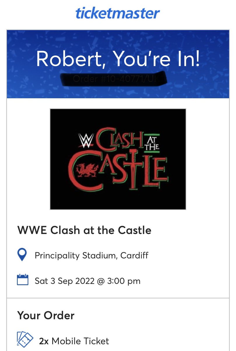 robbuxton88's tweet photo. Tickets secured 👌🏻🍻🏴󠁧󠁢󠁷󠁬󠁳󠁿 @aimayyyy #WWECastle https://t.co/h1jhD1Bmid