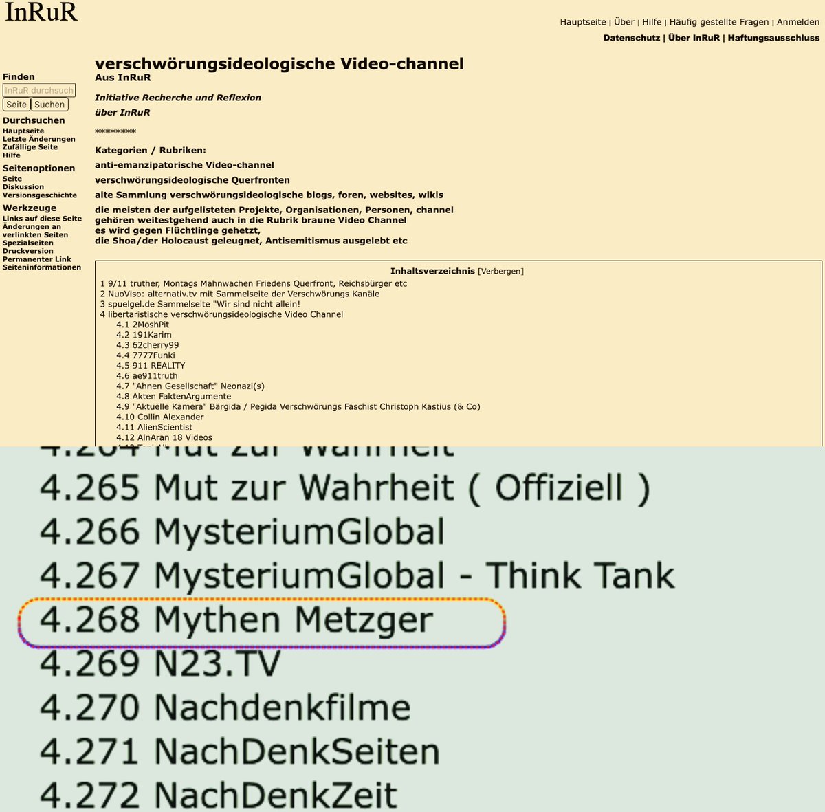 ParanormalCONT2's tweet photo. Übrigens,auf der intern. Rechercheseite für investgativen #Journalismus der #INRuR wird #MythenMetzger unter #4268 aufgelistet und in der Unterseite als verschwörungideologischer #Videochannel mit faschistischem Hintergrund bezeichnet. 
#youtube #NeoNazis #NeuenRechten #utreon #Z https://t.co/Of5p5McVRj