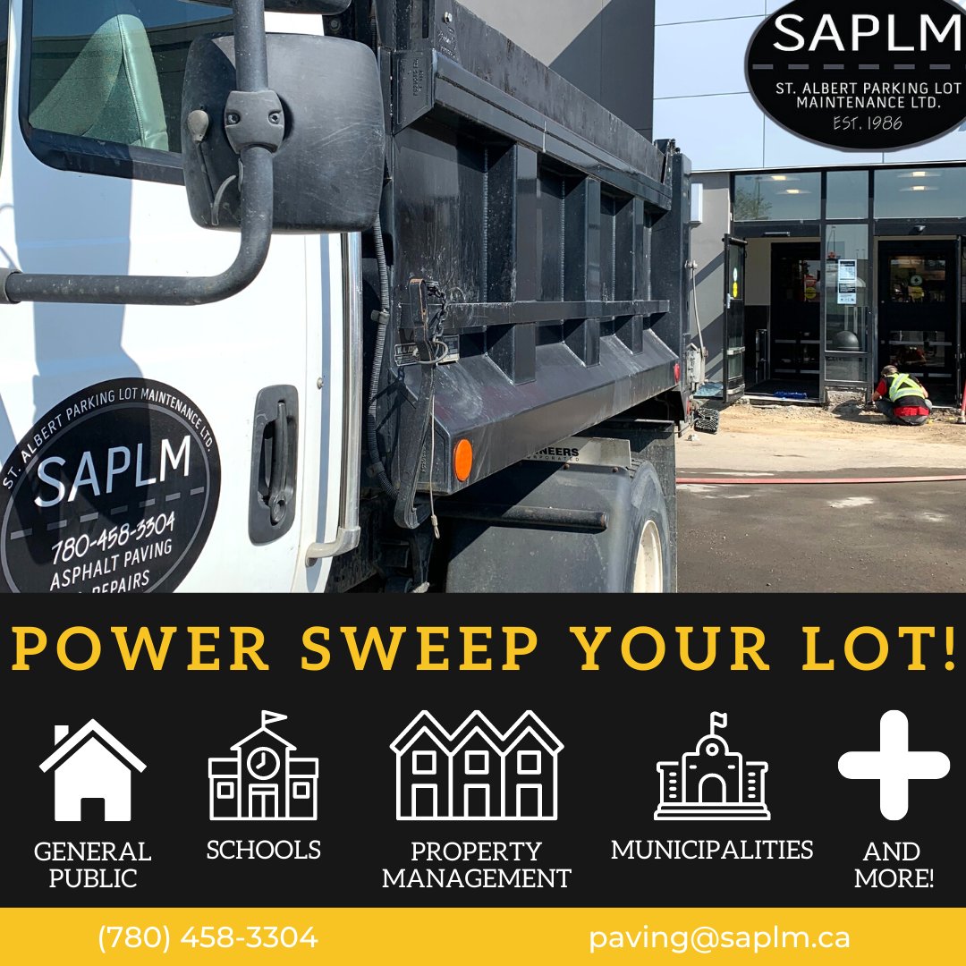Keep your parking lot looking immaculate with our power sweeping service! Using the best tools, we can gather up all the debris and trash that’s accumulated along the curbs and edges of your parking lot and leave them looking spotless! #yeg  #yegbusiness #construction #paving