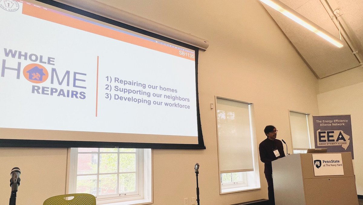The_EEAlliance's tweet photo. Recapping Day 2 of #FF4EE: Chris Valle from @DNV_Group introduced @SenatorSaval. A keynote in his home district expressed the urgency of supporting Whole Home Repairs in PA and beyond! https://t.co/nnAOg3JCQT