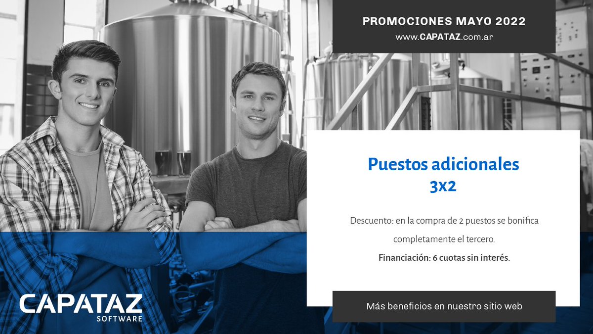 capatazsoftware's tweet photo. Aprovechá este beneficio exclusivo de #mayo. Consultá las diferentes modalidades de pago habilitadas para el mes en: https://t.co/NeWUM8IIYb · Contactá con tu agente de ventas habitual para más detalles. https://t.co/yUaLXkFZWY