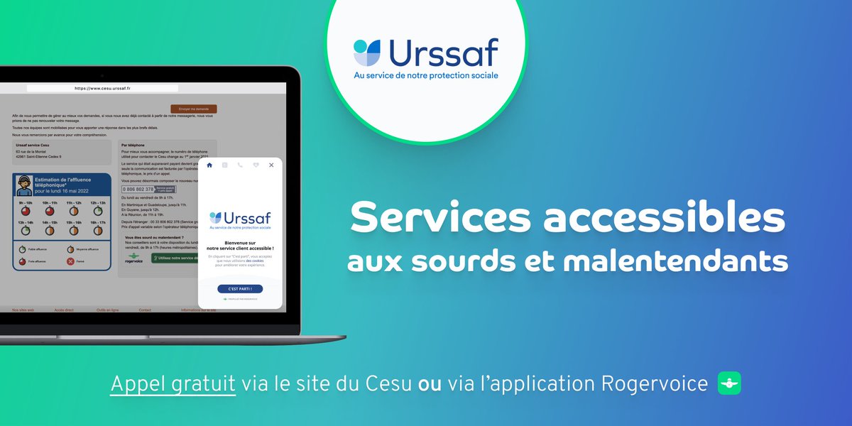 Vous êtes un particulier employeur ou un salarié à domicile et vous avez des questions concernant le fonctionnement du #Cesu ?
📞  L'accueil téléphonique de l'<a href="/urssaf/">Urssaf</a> service Cesu  est maintenant accessible aux personnes sourdes et malentendantes via Rogervoice !🚀