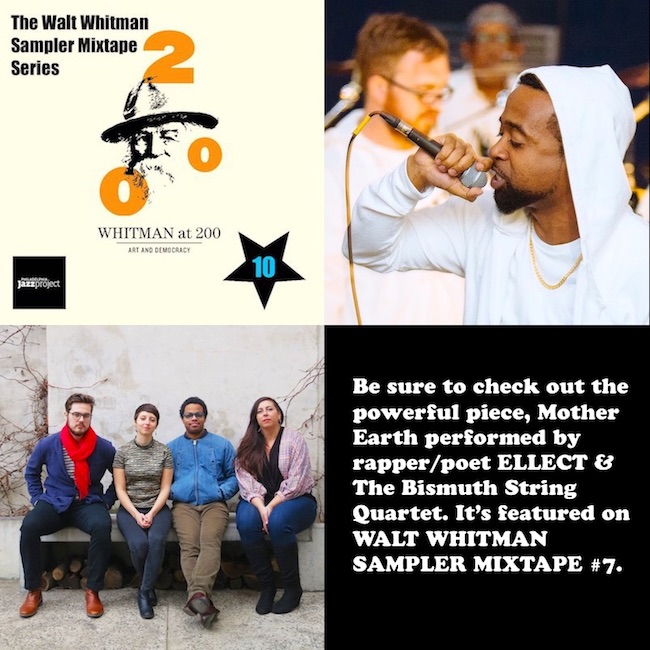 PHLJazzProject's tweet photo. #WaltWhitman Sampler Mixtape Series: A program of @whitat200 - celebrating poet Walt Whitman presents artists #Ellect #BismuthQuartet &amp; more.

Get it as a FREE DOWNLOAD HERE: https://t.co/ROfXYgACC1

#PhillyJazz  #WhitmanAt200 #SingPhillySing #Poetry https://t.co/qLGwNWTdrJ