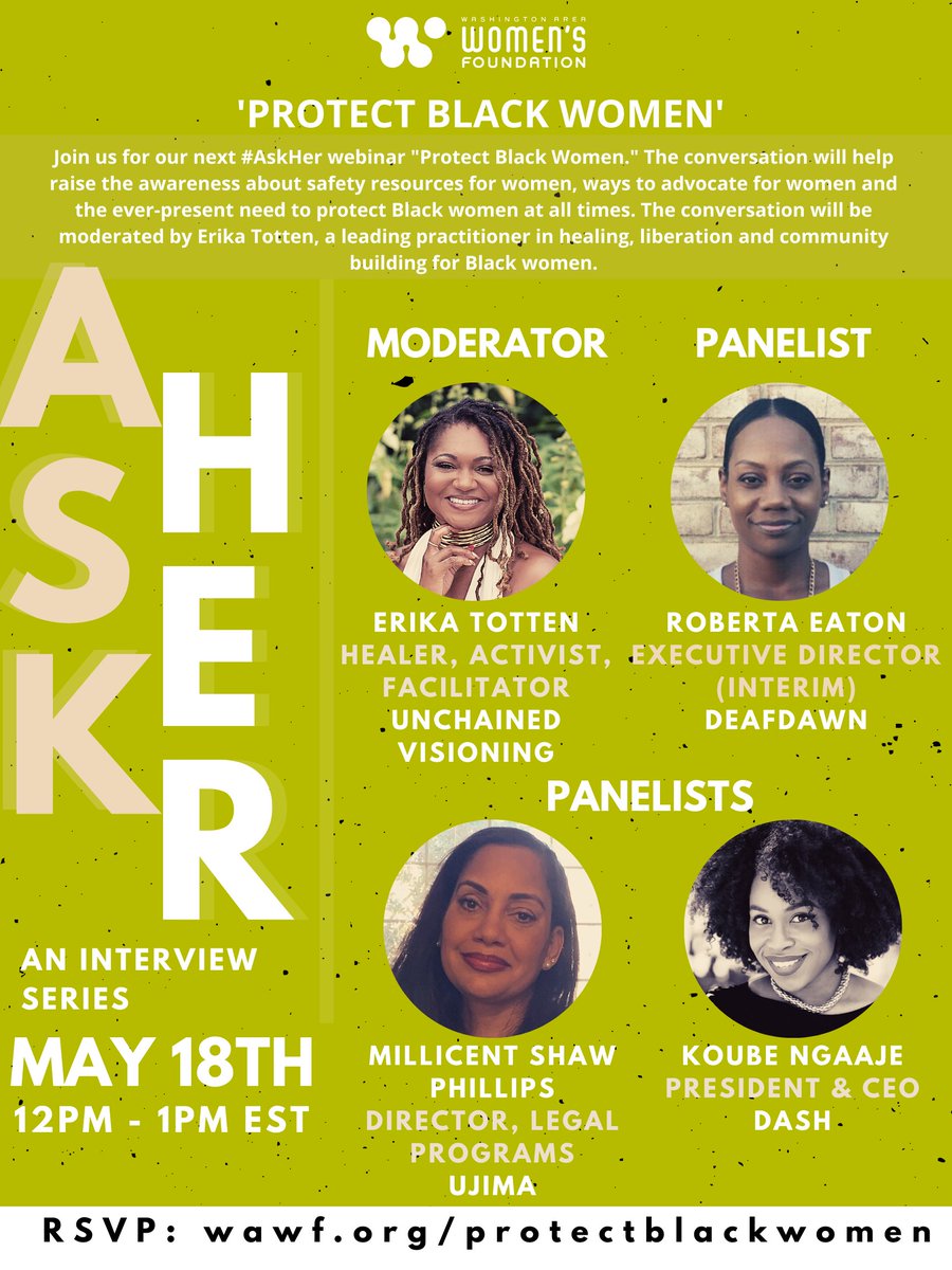 Today @ Noon! Join our CEO, Koube Ngaaje, for a very special panel discussion with @TheWomensFndtn.  The topic of their panel is #ProtectBlackWomen #AskHer 
Zoom link: wawf.org/protectblackwo…