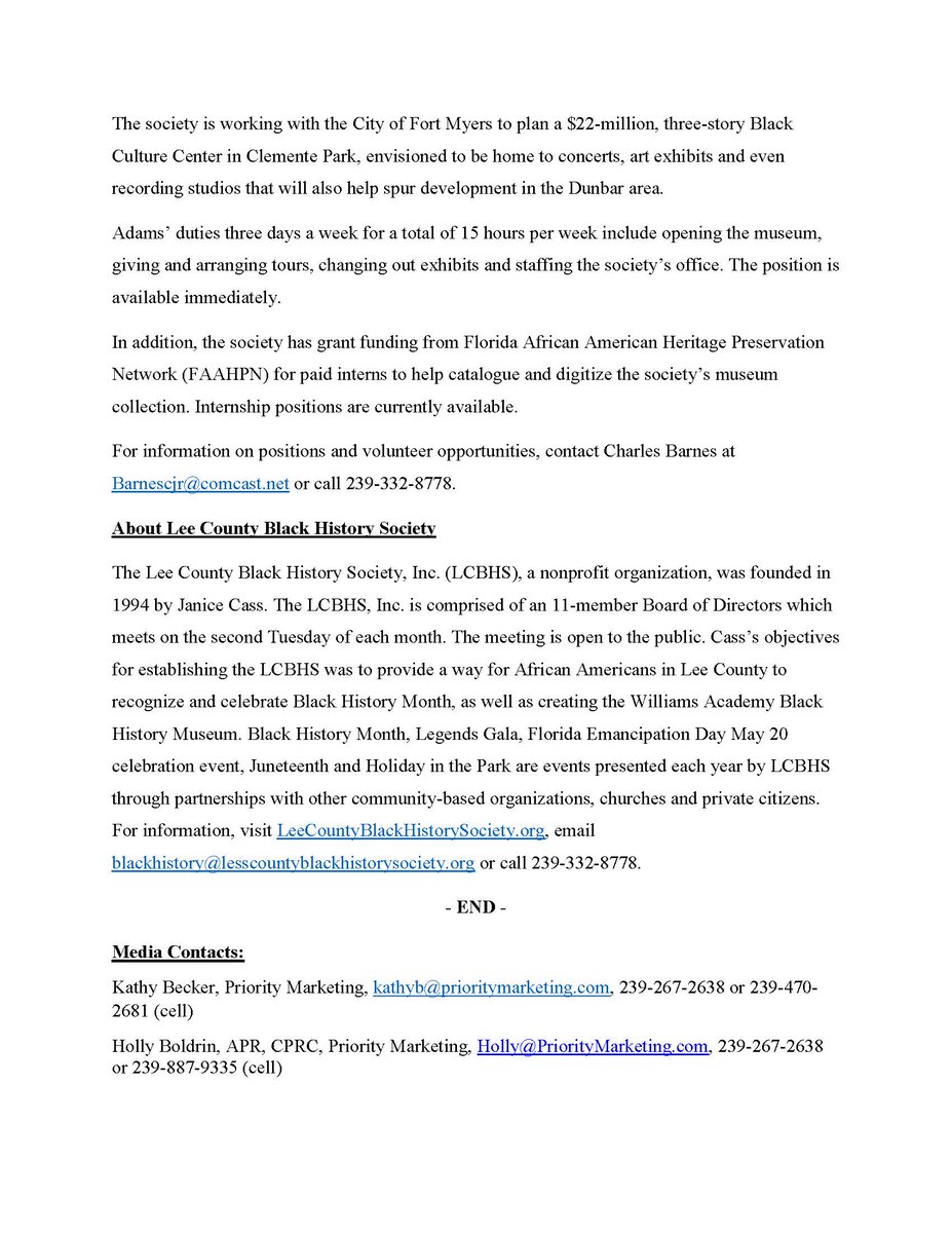 Check out these job and internship opportunities at the Lee County Black Historical Society! This would be an ideal experience for any student interested in public history or museum careers and passionate about engaging in the local community!