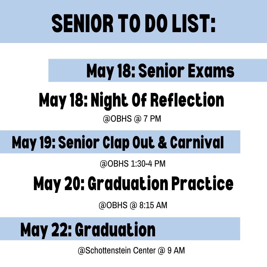 BERLIN SENIORS! There’s a lot happening in the next couple days! Check this to-do list to help! <a href="/Todd_spinner/">OlentangyBerlinBears</a> @MainObhs <a href="/MrsMimnaEnglish/">Official 🐻 Mrs. Mimna</a> @Tyson_Porter