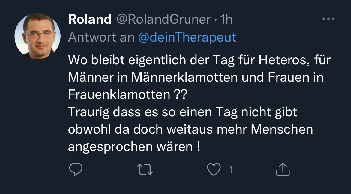 Sobald Heteros zu Hause rausgeschmissen und auf offener Straße verprügelt werden, bekommen sie auch einen Tag

Deal?