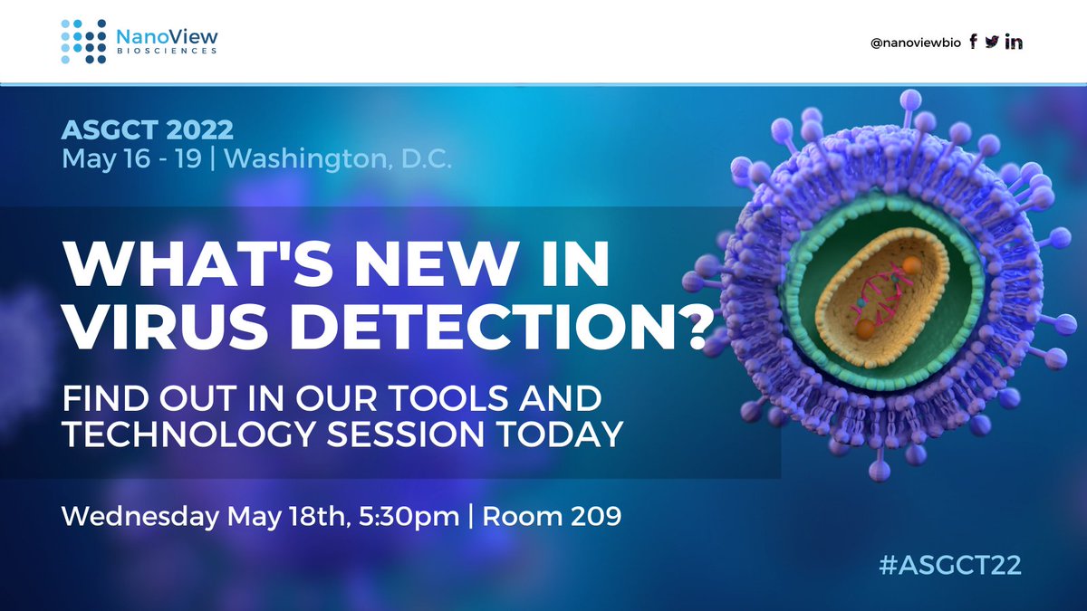 If you're at #ASGCT22, don't miss our session today where we'll discuss how LentiView provides rapid and actionable data on virus size, empty/full ratio, viral titer and pseudotype characterization without the need for purification!
