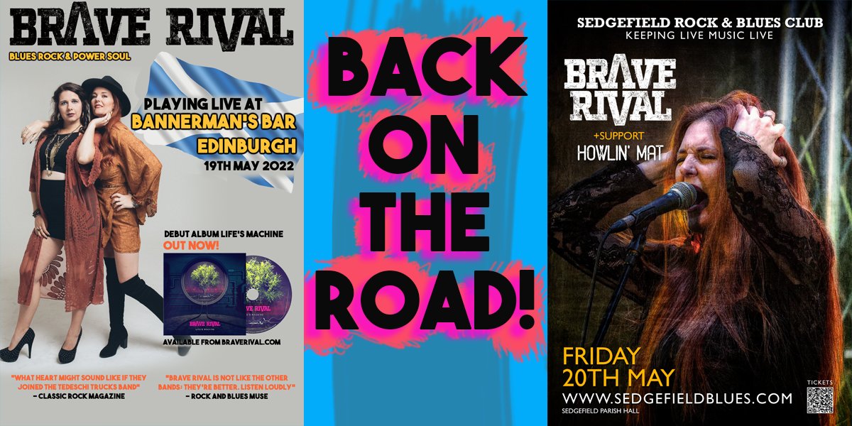 BraveRivalBand's tweet photo. 🚗🚕🚐🚙BACK ON THE ROAD🚚🚎🏎🚜
Tomorrow we set course for the North!
19th May - @BannermansBar- Edinburgh
20th May - Sedgefield Rock and Blues Club
Tix - https://t.co/fVhknrlNlP
See you soon!
❤️
#BeBrave #Onetheroadagain #thenorthremembers #edinburgh #sedgefield #bluesrock https://t.co/hqJLHD5LoG