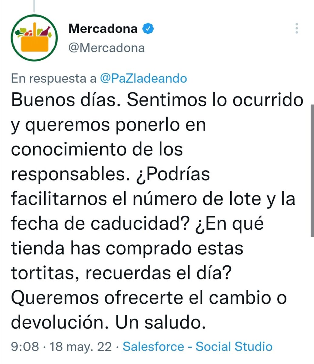 PaZladeando's tweet photo. Mercadona responde..... Al menos responde ... https://t.co/8Ab8o950IX