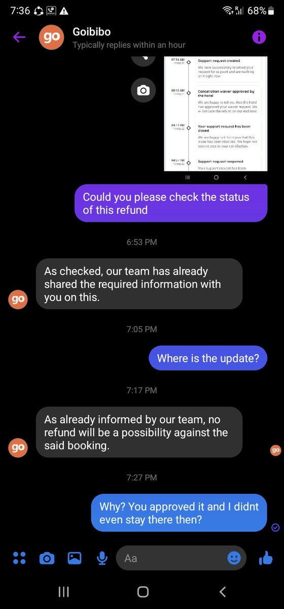 JeniferDharmar1's tweet photo. @ashishkashyap @goibibo @vikalpsahni  @yuvarajsri  @IndiaConsumers @ConsumerReports please look at my screenshot, they approved the refund bcos of hotel stay issue, so i booked another hotel for 40k, now they are denying the refund, point me in right direction as it is ur duty. https://t.co/6hHQ8hD01Q