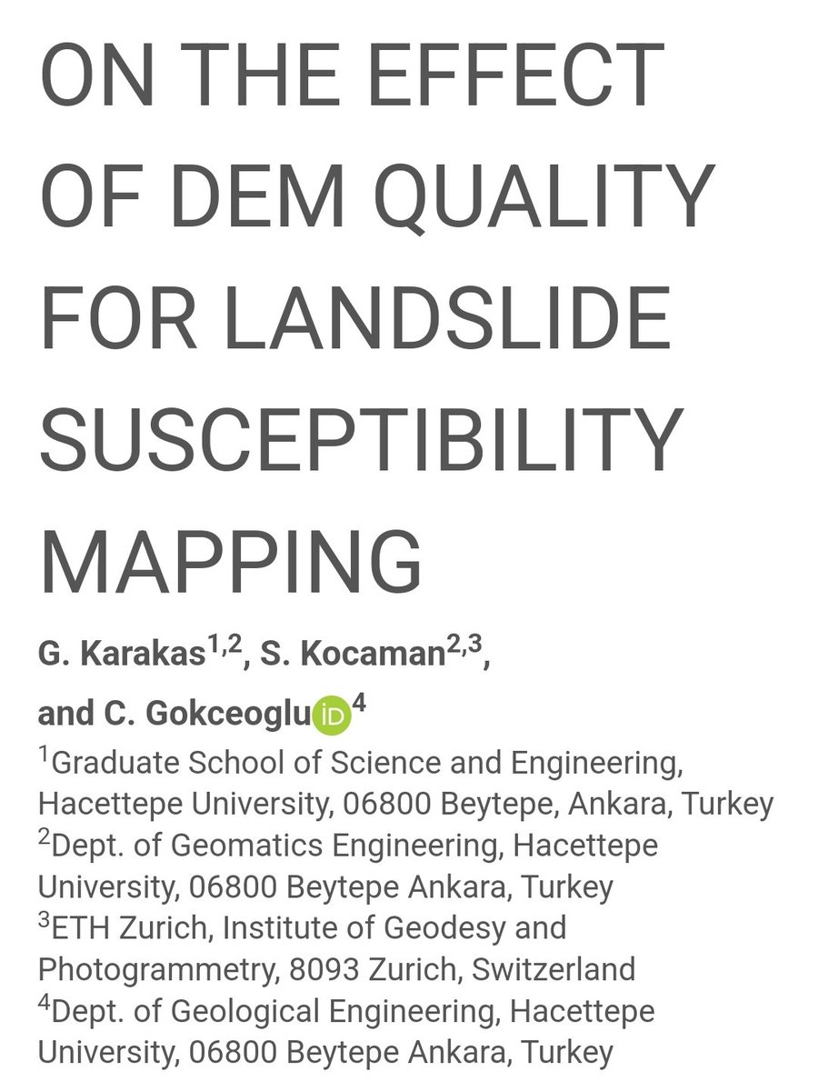 Our new publication on the effect of DEM quality for landslide susceptibility mapping is now online @CGokceoglu @gzmkrks2 doi.org/10.5194/isprs-…