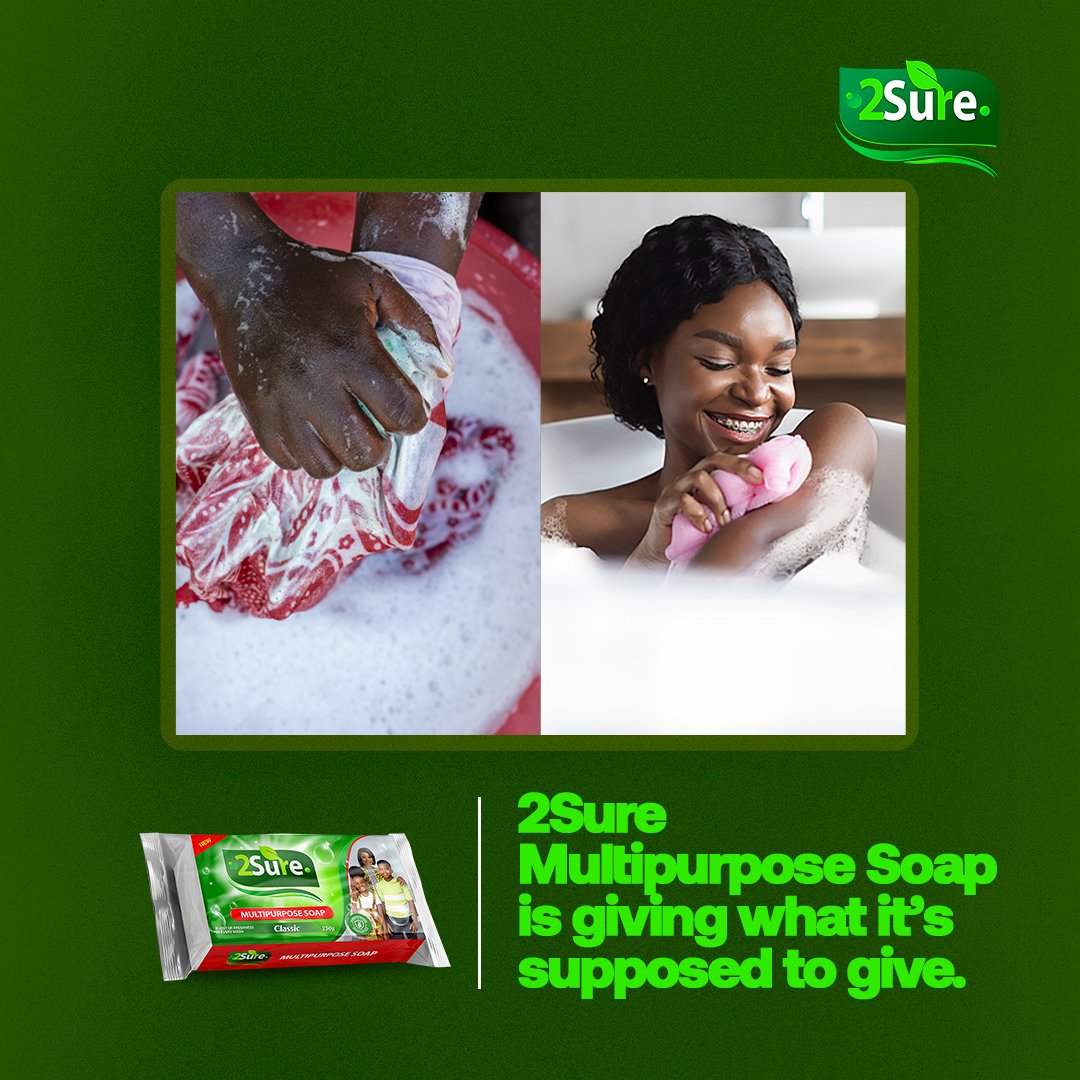 2SureNG's tweet photo. Our multipurpose soap stays giving what it suppose to give. πππΎ
What do you need it for? Bath? Laundry? We promise you it does both! ππ
Get yours from a store closest to you. π
#Be2Sure #2SureMultipurposeSoap #MultipurposeSoapBar https://t.co/rCR3qu3kha