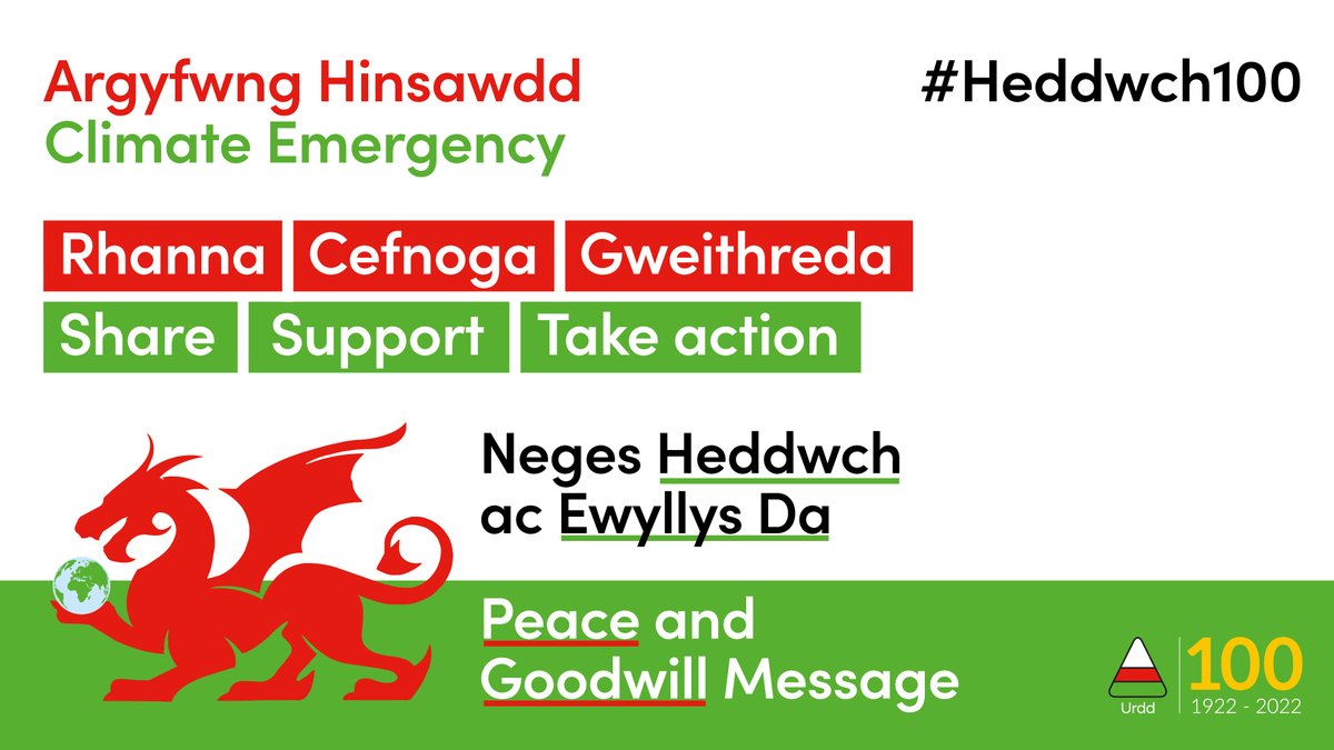Yumunwch gyda ni i rannu neges #Heddwch100 ac Ewyllys Da yr <a href="/urdd/">Urdd Gobaith Cymru</a> 😃
Join us and share the Urdd's Peace and Goodwill message😃

Mae modd derbyn pecyn addysg a'i ddarllen mewn 100 iaith
It's possible to recieve an educational pack and read in 100 languages

urdd.cymru/cy/neges-heddw…