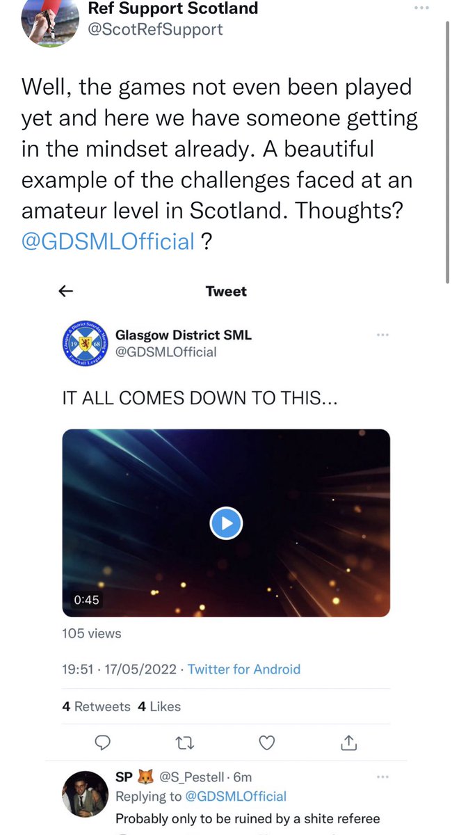 ScotRefSupport's tweet image. Stunning. Highlight a tweet aimed at referees before a leagues own cup final match. And this is the leagues response? How on earth do we tackle the increasing challenges referees face if the leagues themselves don’t see the issue? @refsupportuk @ScotAmFA