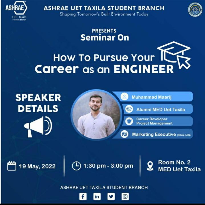 UetBranch's tweet photo. When you are Graduated, what to do next?
It is to announce that ASHRAE UET TAXILA STUDENT BRANCH is conducting a webinar on,  "𝐇𝐨𝐰 𝐭𝐨 𝐏𝐞𝐫𝐬𝐮𝐞 𝐘𝐨𝐮𝐫 𝐂𝐚𝐫𝐞𝐞𝐫 𝐚𝐬 𝐚𝐧 𝐄𝐧𝐠𝐢𝐧𝐞𝐞𝐫".

#ashrae_uet_taxila 
#the_trend_setter 
#_seminar https://t.co/UncIQm5LkX