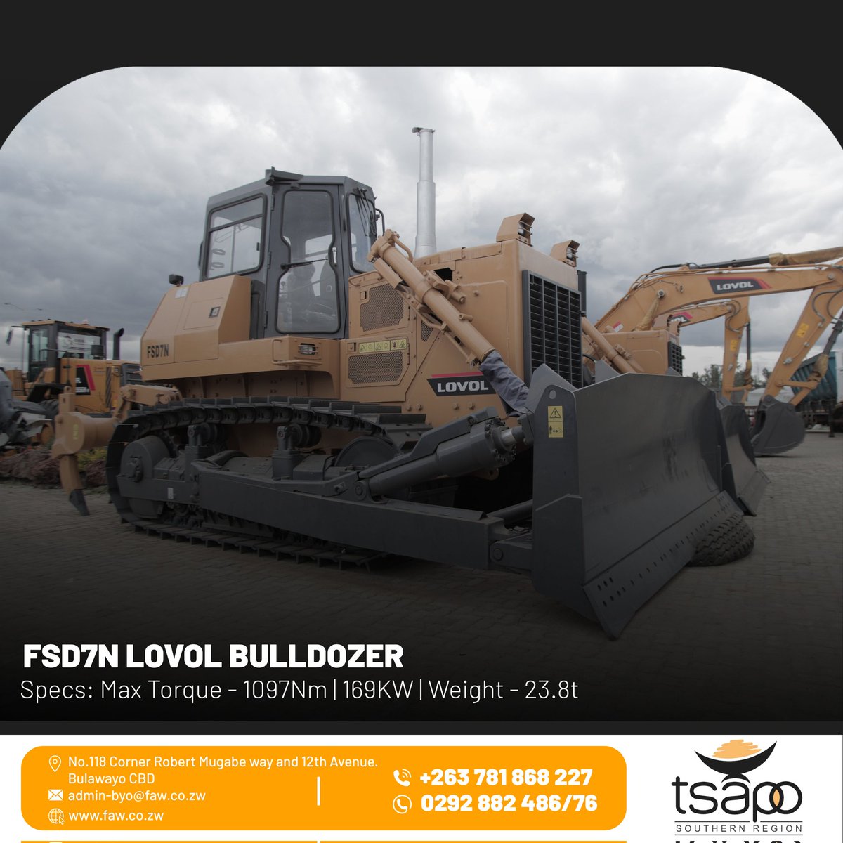 tsaposouth's tweet photo. Bringing you intelligently manufactured construction vehicles with low maintenance costs, high productivity and high fuel efficiency. 

Visit us at 118 Corner Robert Mugabe Way &amp; 12th Avenue, Bulawayo CBD

OR

Call us at +263781868227 or +263781847613 to make bookings.

#Tsapo https://t.co/mHSSqXxXRh