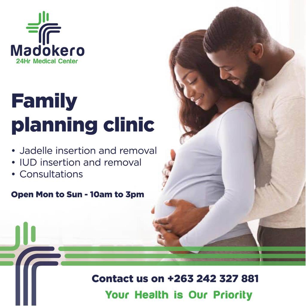 Madokero 24Hr Medical Center Family Planning Clinic now available. Services include:

• Jadelle insertion and removal
• IUD insertion and removal
• Consultations

(Open Mon to Sun — 10am to 3pm)

Contact us on: +263242327871/ 242327881
-
#YourHealthOurPriority