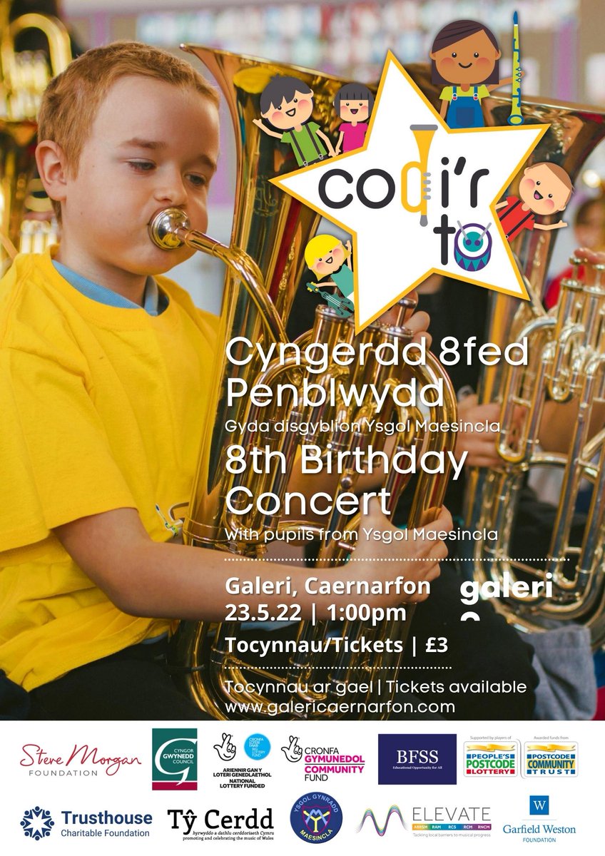Codir_To's tweet photo. Mae Cyngerdd 8fed Penblwydd Codi'r To gyda disgyblion blwyddyn 3, 4, 5, a 6 Ysgol Maesincla dydd Llun nesaf!! Archebwch eich tocynnau nawr - 01286 685222 / https://t.co/DDXGO1C4xw 🥁🎺 #codirto #cymunedaucerdd https://t.co/kl7nbNEZWk