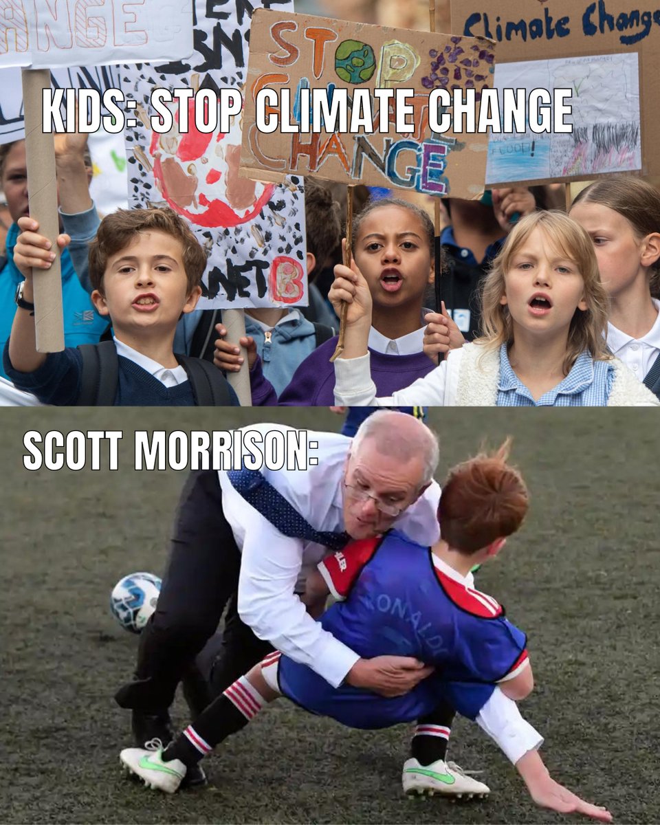 Scott Morrison tackles kid instead of tackling climate change #climatecrisis #scomo #ScottyTheBulldozer #auspol