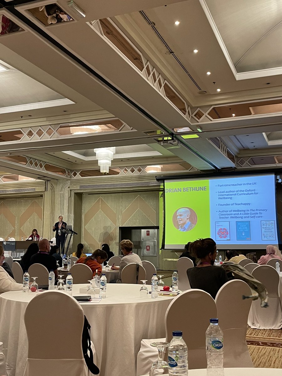 Fantastic presentation from <a href="/AdrianBethune/">Adrian Bethune</a> <a href="/OptimusEd/">Optimus Education</a> on implementing a whole school approach to well-being. Happier students ultimately leading to happier adults. Lots of key take aways #wellbeing