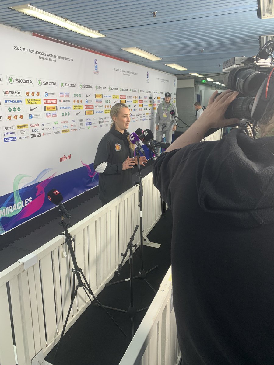 Jessica Campbell, a former member of the Canadian National Women’s team, is the first-ever female assistant coach at the @IIHFHockey Men’s World Championship.  She had a long interview session with European reporters this morning in Helsinki. https://t.co/EteLpd7Xuz