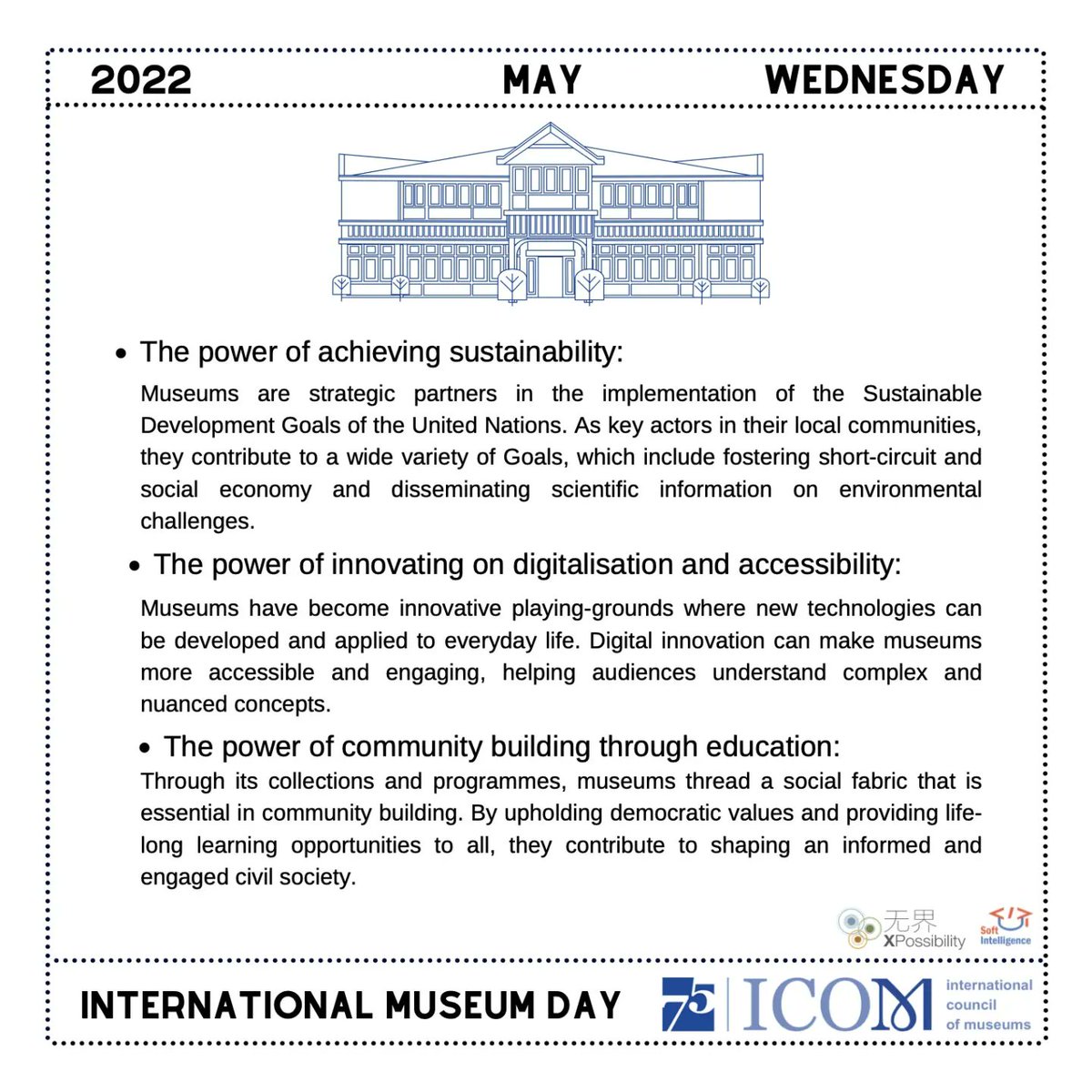 xbilitymm's tweet photo. Let’s celebrate the potential of museums to bring about positive change in their communities. For more info, follow @IcomOfficiel!
#IMD2022 #InternationalMuseumDay #ThePowerofMuseums #Museum #SDG #UN #Awareness #Education #Sustainability #Xbility
@IMWD2030_ @IFCPP @Museodata https://t.co/nZ18DqTMNK