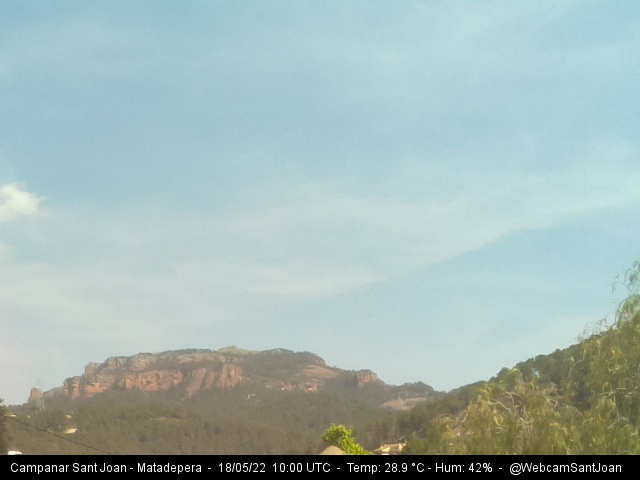 WebcamSantJoan's tweet photo. Bon dia #Matadepera! Temperatura a les 12.00h: 28.9°C - Humitat: 42% https://t.co/8t5pNEW6Sx