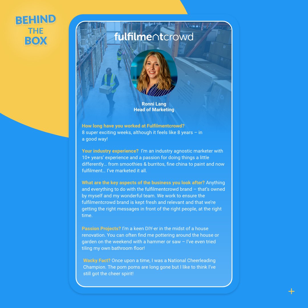 Everyone, it's time for another Behind the Box feature! 📦 💙

We'd love you all to meet Ronni Lang, our fabulous Head of Marketing. She has only been with us for a short time, yet the change that she has brought to the business already has been unreal... watch this space! 💥️