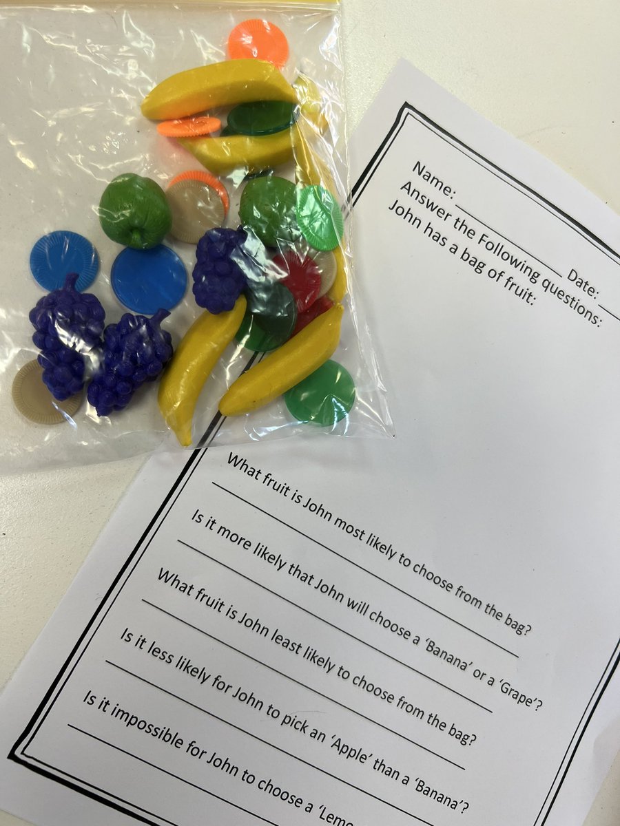 GeoAnt234's tweet photo. Students are learning about chance in maths with hands on materials and resources. Here is a worksheet I made for students to extend their understanding! I am ‘certain’ that students understood the content!! 🧮 #acuedu_p https://t.co/uMYktfGN0s
