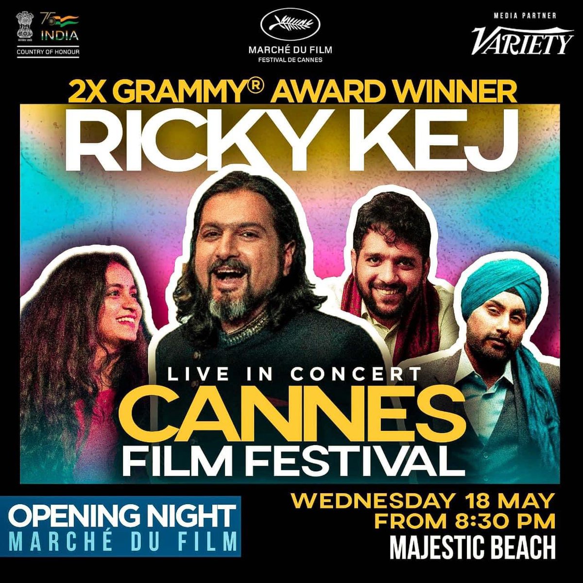 LivDemy's tweet image. Each individual in this group is a certified Wild Child. @rickykej with @Varijashree with @Arunkumardrums ... Live in concert at Cannes Film Festival, on the opening night. You guys make a billion people proud!