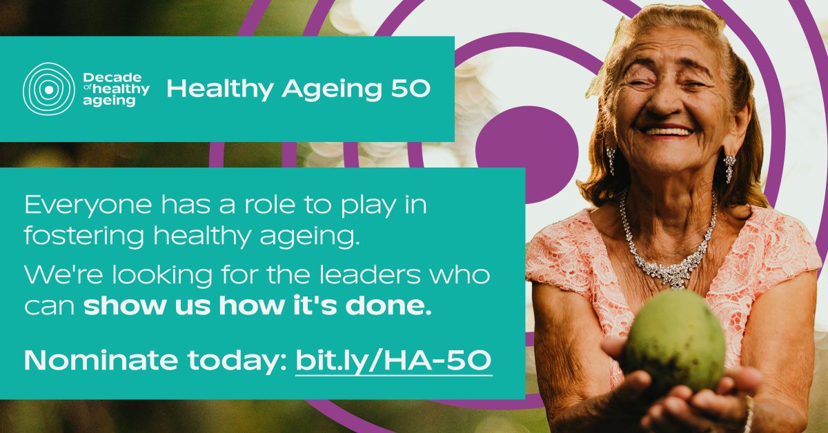 UN Decade of Healthy Ageing (2021-2030) (@undecadeageing) on Twitter photo Everyone has something they can contribute to make the <a href="/UNDecadeAgeing/">UN Decade of Healthy Ageing (2021-2030)</a> a success.
Sometimes we just need a little inspiration to help us realise what we can do.
We're looking for the leaders who can be that inspiration.
👉 Are you who we're looking for? bit.ly/HA-50 Everyone has something they can contribute to make the <a href="/UNDecadeAgeing/">UN Decade of Healthy Ageing (2021-2030)</a> a success.
Sometimes we just need a little inspiration to help us realise what we can do.
We're looking for the leaders who can be that inspiration.
👉 Are you who we're looking for? bit.ly/HA-50