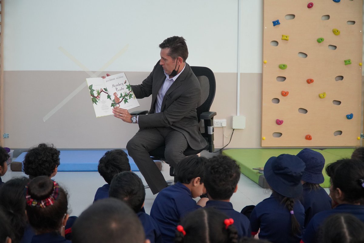 AIS_ELC's tweet photo. Our Executive Principal, Mr. Steve McLuckie had a fun and engaging story reading session with our ELC students where he read to them "Monkey Puzzle" and "Tabby McTab". #aisexecutivep #aisprimarysch #aiselc https://t.co/0RCUISukoY